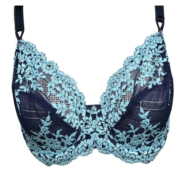 2 Wacoal Sexy Lace Underwire Bra 36D Sheer Pink Silver Blue Floral Lingerie 36 D - Picture 3 of 16